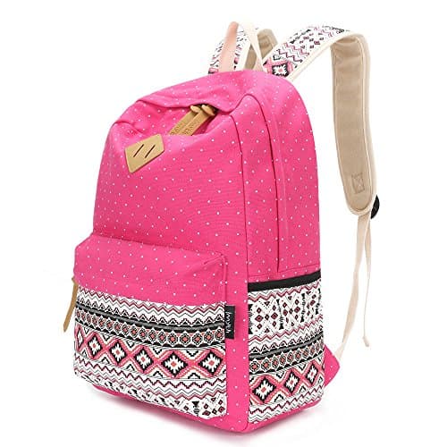Upgraded Imyth Canvas Backpack Lightweight Casual Shoulder School Bag Daypack Laptop Bag for Girls (Large Rose)