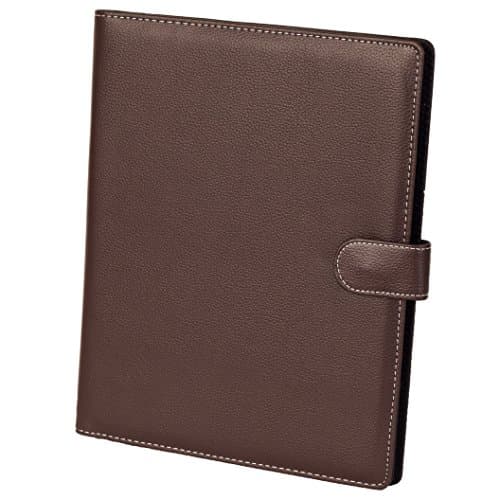 Resume Portfolio Padfolio Genuine Pebble Grain Leather Portfolio with Replaceable A4 Letter Size Writing Pad, Document Holder, Card Holder and Pen Holder by eFolio, Brown