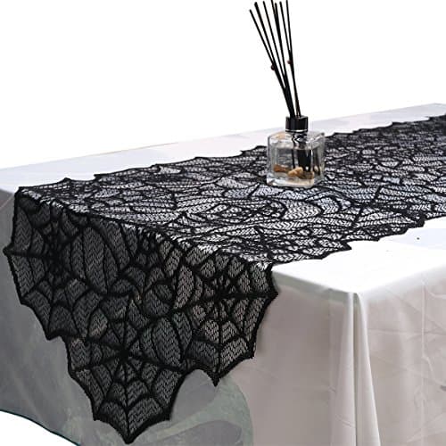 Black Lace Spider Web Table Runner for Halloween Parties, Décor, Dinners, 20 by 80-Inch