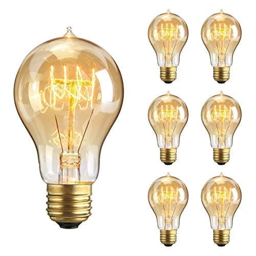 HUIBONA E27 Decorative Light Bulbs,A19 Edison Bulb Diameter 60mm,Vintage Light Bulb, 40W 400lm 2500-2700K Warm White Amber Glass 6 Pack