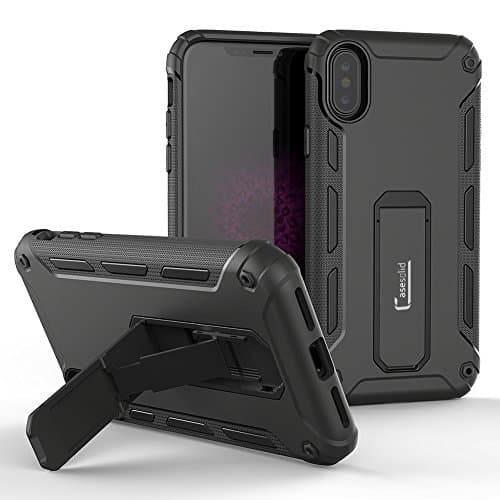 iPhone X Case Kickstand, CaseSolid Protective Air Bumpers Shockproof [Wireless Charging Supported] Soft TPU + Hard Back PC Anti Scratch Dual Layer Case with Foldable Kickstand For iPhone X (Black)