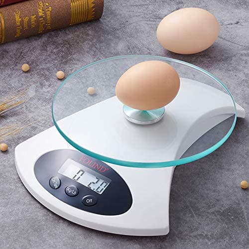 Digital Kitchen Scale, FOLIND Electronic Food Scale with Tempered Glass and LCD Display, Cooking Scale with Auto-off Tare Function, Easy to Clean, 11lb/5kg (Batteries Included)