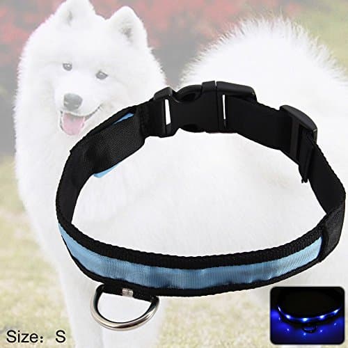 GUTT 2.5cm Nylon LED Light Up Safety Pet Circular Pendant Collar Neck Loop Necklace Light Point Design with Plug Button Pet Accessories Blue Light