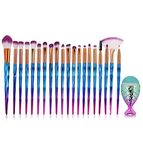 Makeup Brush Set 21 PCS Mermaid Make up Brushes Foundation Powder Eyebrow Eyeshadow Concealer Brush Professional Makeup Brush Set Multicolor - Premium Quality Synthetic Dense Soft Bristles Kit