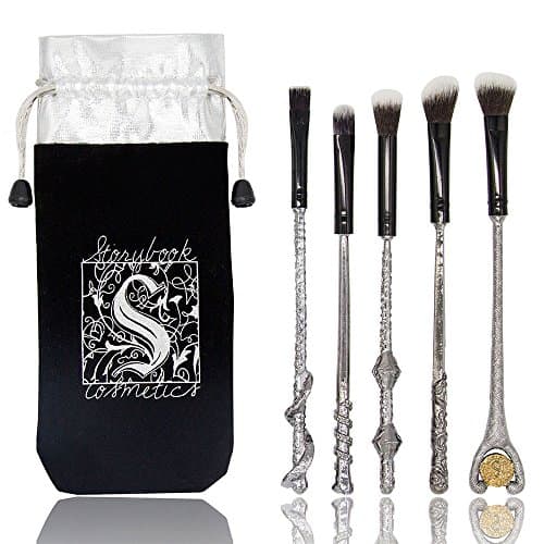 Wizard Wand Potter Makeup Brushes set with Gift Bag Efforty 5pcs Metal Magic Eye Shadow Eyeliner Blending Pencil Lip Brush Beauty Tools (Black tube)
