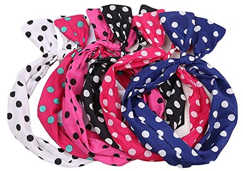 Qiabao Womens 10 Pack Assorted Polka Dots Wired Bow Twist Headband