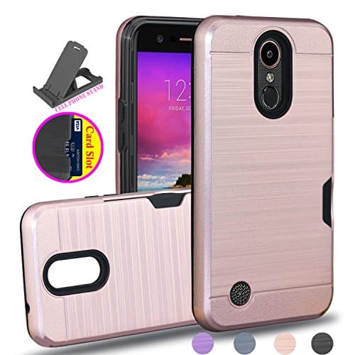 LG K10 2017 Case,LG K20 Plus Case,LG Grace LTE Case,LG K20 V Case,LG Harmony Case With Phone Grip,Ayoo [Shockproof] Metal Brushed Texture [1 Card Holder] Card Slots Holder for LG LV5-KC Rose Gold