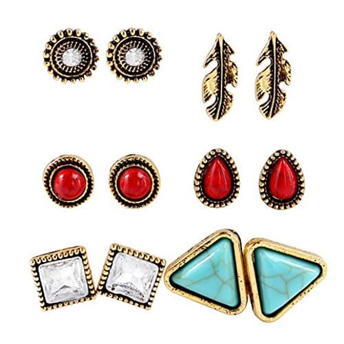 Blue And Red Stone Leaves Flower Crystal Boho AssortedStud Earrings For Women Fashion Bijoux Pendents Jewelry Gift