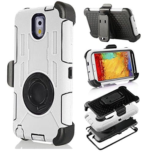 Yyue Ultra Shock&amp;drop-proof Amy-grade Protective Hard Defender Case and Three Layer Hard Shell Cover Holster with 360 Degree Rotating Ring Bracket Protective Case for Samsung Galaxy Note 3 III N9000-- TPU Rubber &amp; Silicone Case with Stand &amp; Clip for Samsung Galaxy Note 3 III N9000 (white +Black)