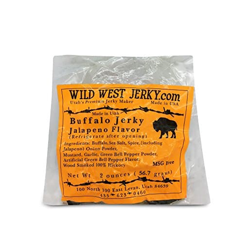 #1 Best Premium 100% Natural Grass Fed Hand Stripped 2 OZ. Thick Cut Delicious Tasty Bold Flavor Buffalo Jerky from Utah USA – Wood Smoked with Hickory Wood by Wild West Jerky