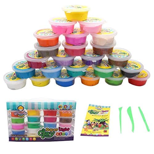 OVI Non Toxin Air Dry Creative Modeling Clay Bucket With Assorted Colors Ultra Light Molding Magic Clay 24 Bright Color Creative DIY Crafts