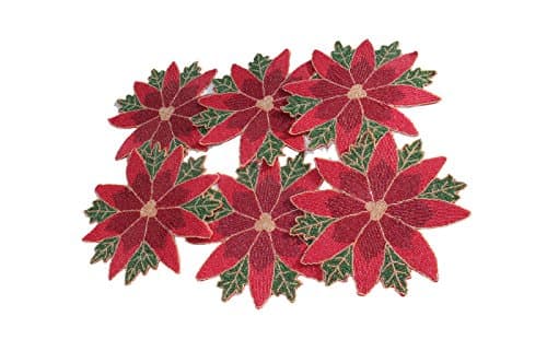 Red Green and Gold Glass Beaded Tabletop Decor Leaf Design Placemats Set of 6