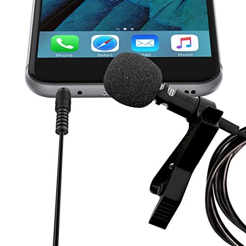 Lavalier Lapel Microphone Clip-on Omnidirectional Condenser Mic for Apple iPhone, iPad, iPod Touch, Samsung Android and Windows Smartphones. Perfect for Youtube Podcasting (Black)