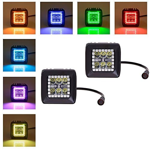 Nicoko 3x3 Inch Cree LED Work Light Bars 18 watts Multicolor with RGB Halo Ring Spot Beam Waterproof Off-Road Truck Car ATV SUV Boat 4WD ATV Auxiliary Driving Lamp Free Wiring Harness Pack 2