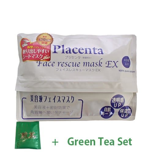 Face Rescue Face Mask EX Placenta - 40pcs (Green Tea Set)