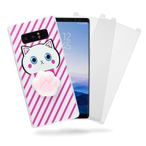 3D Squishy Pink &amp; White Soft Silicone Cute Cat Paw Jumbo Fidget Toy TPU Full Body Protective Phone Case for Samsung Galaxy Note 8 (Bonus 2 pack Clear Full Cover Tempered Glass) by SkylerShield