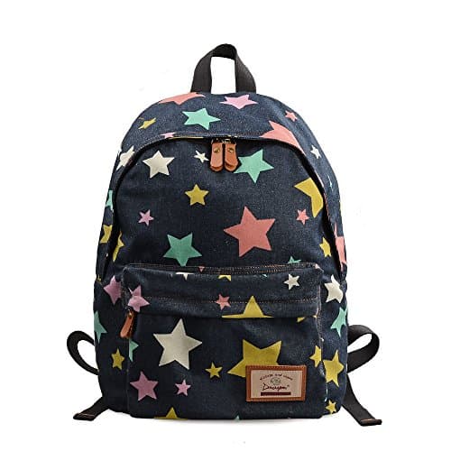 Lt Tribe Casual Backpack Star Printed Daypack School College Backpack for Girls Navy Blue G00320