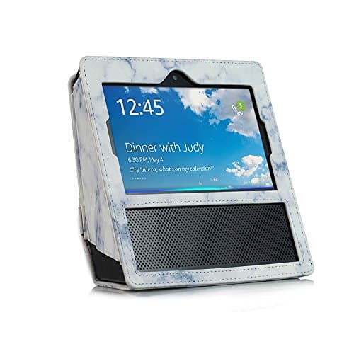 Amazon Echo Show Case (2017) huapin Premium PU Leather Carrying Case with portable handle Sleeve Skins Anti-Skid Protective Cover for Amazon Echo show (white)