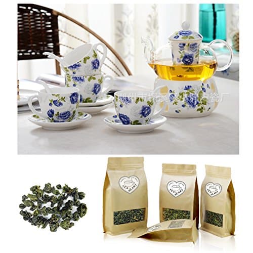Tea Heart(R) Teapot Set 600ML Tea Set+ 50g Tea Heart(R) Taiwan Supreme AliShan High Mountain Oolong Tea (Blue)