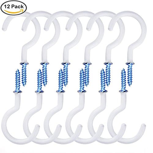 Screw Hooks,GEOTEL 12 Pcs 2.9 Inches White Ceiling Hooks Cup Hooks Screw in Hooks Hanging Hooks Wall Hooks Eye Hooks Screw In Hooks for Teacup Light Hanging Plants Outdoor
