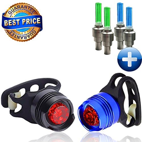 LED Bike Light Set - 2 Multi-Purpose Rear Aluminum LED Lights - 4 Durable and Improved Wheel Lights - Mount w/out tools - 100% Waterproof