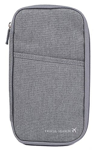 Multi-function Travel Passport Credit Id Card Organizer Wallet Purse Case Bag With Wrist Strap (Gray)