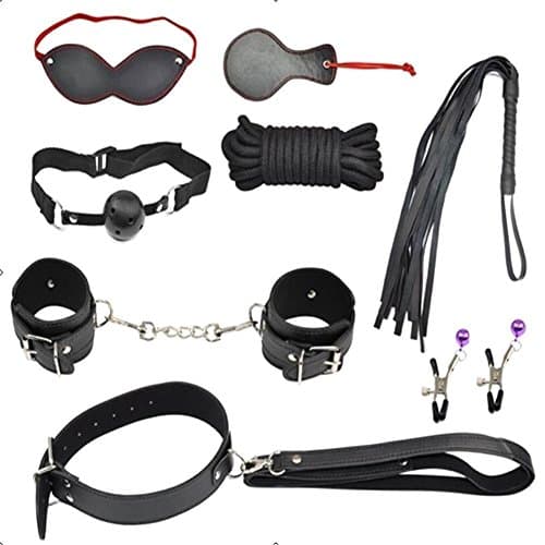 restraintromance restraint Kit, 8 PCS Bed restraint System with love Cuffs Whip Rope Blindfold Mouth Gag cosplay kit for Lovers
