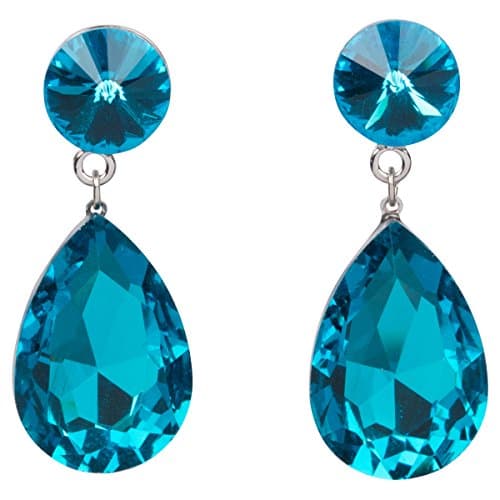 Dramatic Tear Drop Swarovski Carribean Blue Crystal Element Earrings