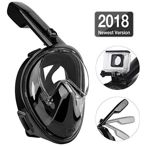 Foldable 180° Full Face Snorkel Mask, Panoramic View Free Breathing Snorkeling Mask, Detachable Camera Mount Pivot Full Face Diving Mask Waterproof Anti-Fog Adjustable Head Straps for Adults, Youths