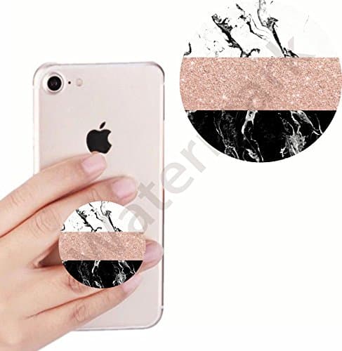 Expanding Stand Pop Out Grip Mount Holder Sockets for Apple iPhone,all Cellphones and Tablets.(Minimal black white marble rose gold)