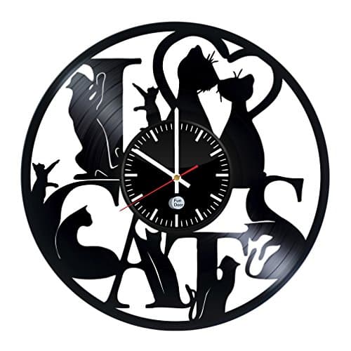 Unique Cat Design handmade vinyl record wall clock - Best gift