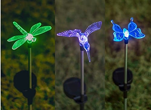 Grant Park 3-Piece Color Changing Bright LED Solar Lights - Butterfly, Dragonfly & Hummingbird for Outdoor Landscape Yard Pathway Garden Flower Bed Lighting