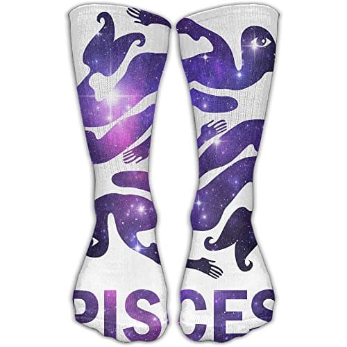 KAKARE Classics Compression Socks Pisces Galaxy White Personalized Sport Athletic 30cm Long Crew Socks For Men Women