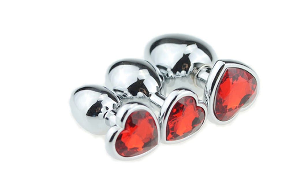 JIXSAN Beginners 3 Pcs Super an~AL B~UTT Pl~UG - Beginner Starter Set Plated Heart Shaped 3D Acrylic Diamond Jewelry (red)