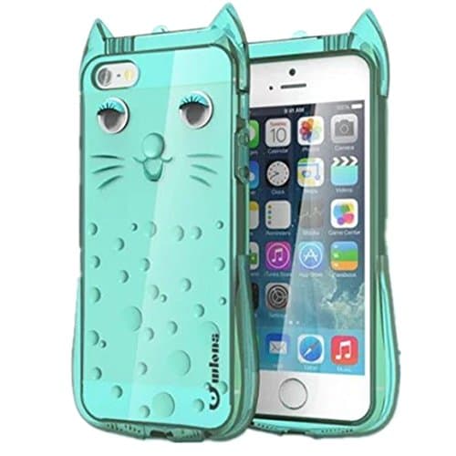 Cute Cat Case for iPhone 5S, Arroker Transparent Cat Design Women Girly Popular Rubber Soft TPU Back Cover for iPhone 5 / iPhone 5S/ iPhone SE (Blue)