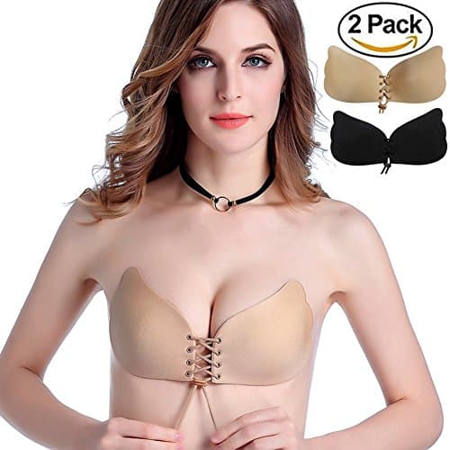 TraAcc Pack Of 2 Strapless Backless Silicone Bra Reusable Push Up Sticky Bras For Women (02(D))