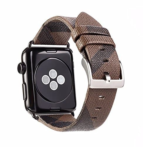 Nova Check Band Strap Leather Replacement Wristband Bracelet Compatible with 40mm Apple Watch Series 4, 38mm Apple Watch Series 3/2/1 - Coffee Band, Black Adapter