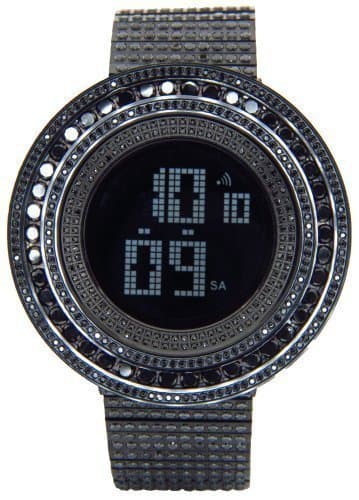 King Master65.00ct Lab Made Diamond Watch Fully Iced Out Mens Digital Watch Black Stainless Steel Metal Band
