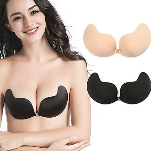 YEVANI PADDED Push Up Adhesive Bra Backless Strapless Silicone Stick-on (C/D, BLACK)