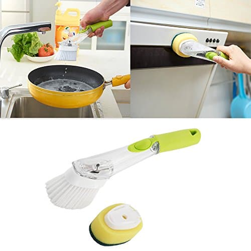 Kitchen Grill Home Dish Brush Scrubbers With Refill Liquid Kitchen Dish Brushes&amp;Sponge Set 360 Degrees Refill Liquid Cleaning Removable Wash Heavy Duty Dish Wand Sponge For Kitchen Sink Cleaning Brush