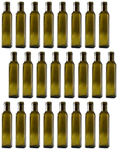 " Marasca " Green Glass Bottle Container, Square Base, 8.45 Fluid Ounces (250ml) Capacity (Pack of 24) [ Italian Import ]
