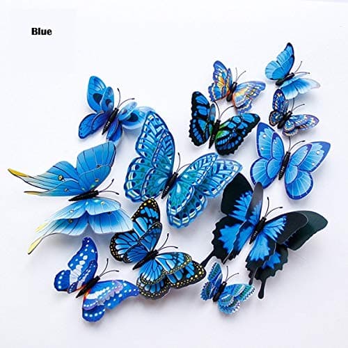 Pnizun - 12Pcs Double layer 3D Butterfly Wall Sticker on the wall Home Decor Butterflies for decoration Magnet Fridge stickers [Blue]