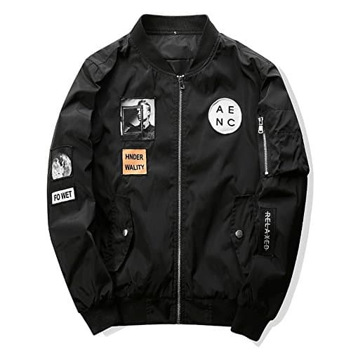 Xianglong 2017 New Men Bomber Jacket Hip Hop Patch Designs Slim Fit Pilot Bomber Jacket Coat Men Jackets Plus (L, Black)