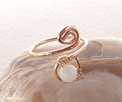 Toe-Midi-Knuckle Spiral Swirl Ring Adjustable Size Gemstone,Pearl,Swarovski, Fire Opal Wrapped Hammered