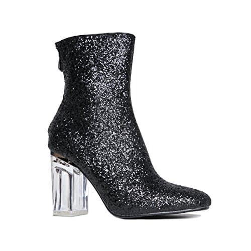 Glittery High Heel Ankle Bootie - Round Closed Toe Ankle High - Stylish Transparent High Heel Sexy Booties 8