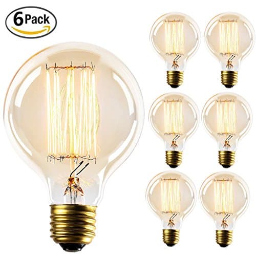 DEGUAN Globe Antique Edison Bulbs 40 Watt 6 Pack Dimmable-Amber Color Vintage Bulb With Squirrel Cage Filament-120V E26 200lumens G80 Global Style