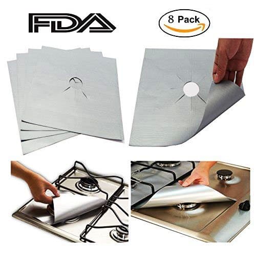 Gas Hob Range Protectors, Eamall 8 Pack Stove Burner Covers Double Thickness, Non-Stick, Reusable, Fast Clean Liners for Kitchen/ Cooking, 10.6" x 10.6"(Sliver)