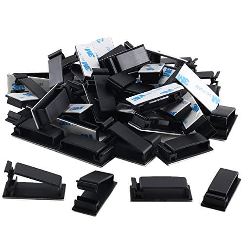 FJSM 50 Pieces Adhesive Ethernet Computer Cable Clips Charging USB Cable Organizer Wire Holder Cable Management Clips for Home Car Office Desk Cell Phone Charger Earphone Lines (Black)