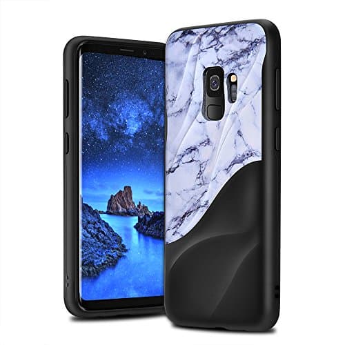 Galaxy S9 Case Marble 3D Textured Wave Design EMORCO Dual Layer Heavy Duty Soft Silicone TPU & Hard Back Cover Protective Shock Proof Anti-Scratch Case for Samsung Galaxy S9 White Marble Pattern