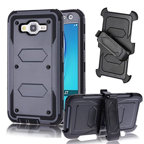 for Samsung Galaxy J7 Case (2015) QAenly Creative Hybrid Case Heavy Duty Rugged Dual Layer Case with kickstand for Samsung Galaxy J7 / J700 (2015) Gray